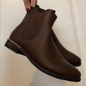 Brown Chelsea Ankle Boots with Gold Detailing